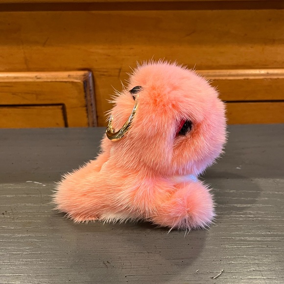 Faux Mink Fur Pink Dinosaur Keychain Bag Charm - Picture 3 of 7